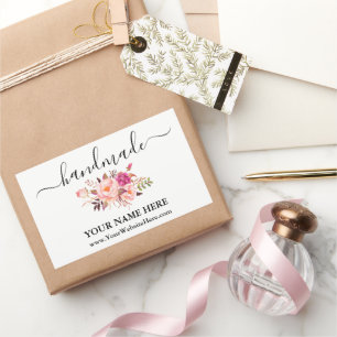 Calligraphy Handmade Watercolor Pink Floral Soap Rectangular Sticker
