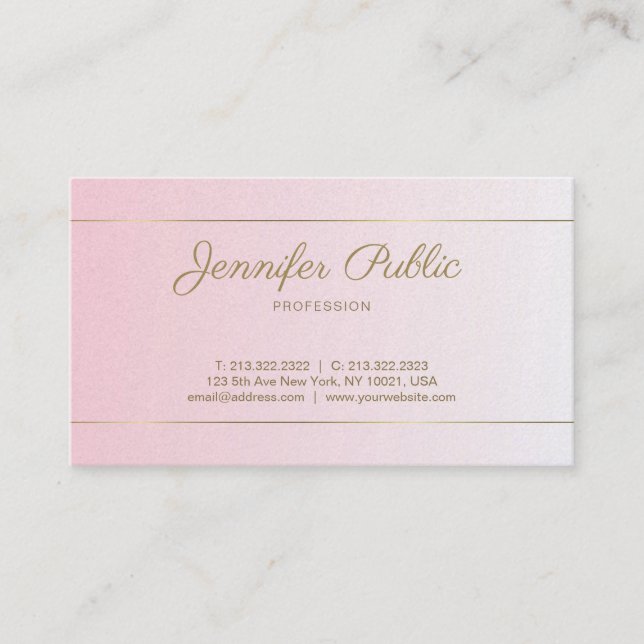 Calligraphy Handwritten Script Luxury Elegant Pink Business Card (Front)