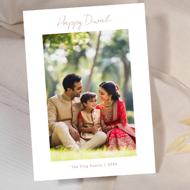 Calligraphy Happy Diwali Family Photo Copper Rose Holiday Card (Creator Uploaded)