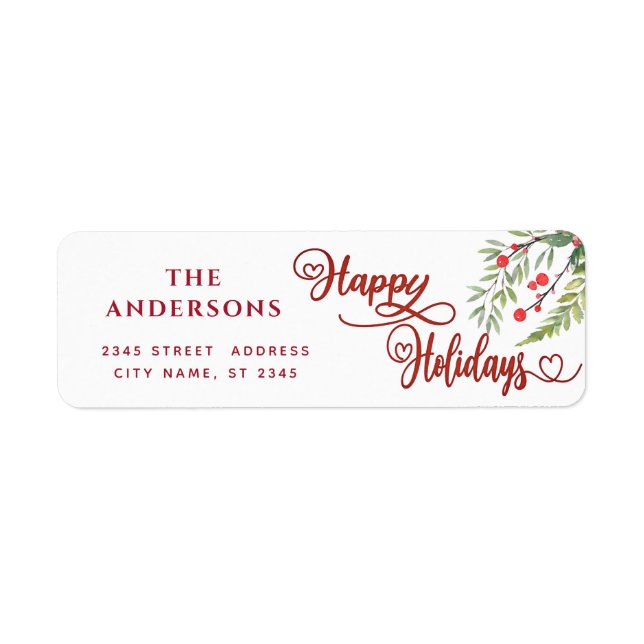 Calligraphy Happy Holidays botanical holly (Front)