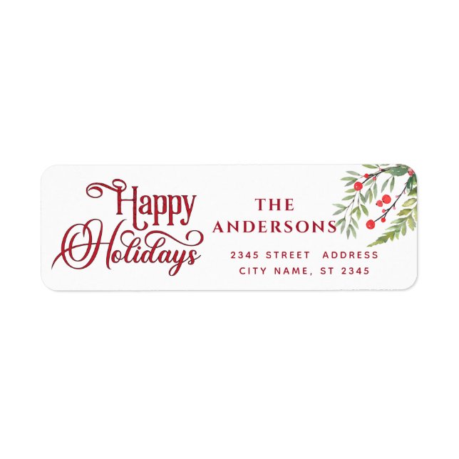 Calligraphy Happy Holidays botanical holly (Front)