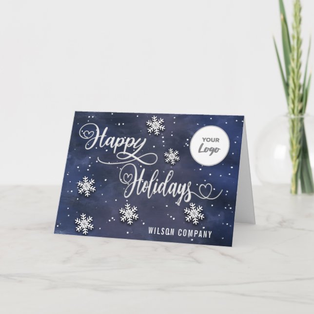 Calligraphy Happy Holidays corporate logo  Holiday Card (Front)