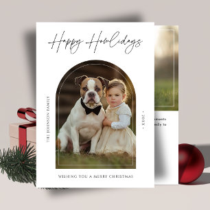 Calligraphy Happy Howliday Christmas Dog Photo Kid Holiday Card