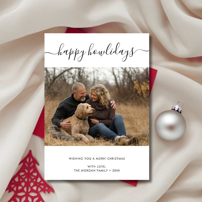 Calligraphy Happy Howlidays Dog Photo Christmas Holiday Card (Creator Uploaded)