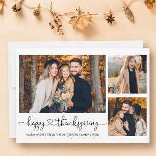 Calligraphy Heart 3 Photo Happy Thanksgiving Holiday Card