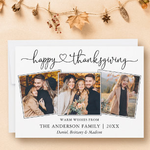 Calligraphy Heart 3 Photos Happy Thanksgiving Holiday Card