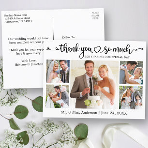 Calligraphy Heart 5 Photo Wedding Thank You Postcard