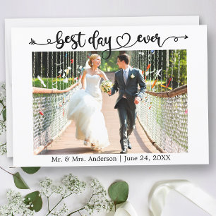 Calligraphy Heart Best Day Ever Photo Wedding Thank You Card