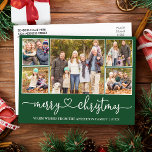Calligraphy Heart Christmas 5 Photo Green Holiday Postcard<br><div class="desc">Modern Calligraphy Heart Script Merry Christmas 5 Photo Holiday Postcard - Green</div>