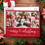 Calligraphy Heart Christmas 5 Photo Red Holiday Postcard<br><div class="desc">Modern Calligraphy Heart Script Merry Christmas 5 Photo Holiday Postcard - Red</div>