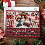 Calligraphy Heart Christmas 5 Photo Red Plaid Postcard<br><div class="desc">Modern Calligraphy Heart Script Merry Christmas 5 Photo Holiday Postcard - Red Plaid</div>