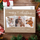 Calligraphy Heart Christmas Kraft 3 Photo Postcard<br><div class="desc">Modern Calligraphy Heart Script Merry Christmas Kraft 3 Photo Holiday Postcard</div>
