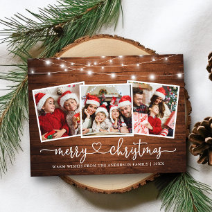 Calligraphy Heart Christmas Wood Lights Holiday Postcard