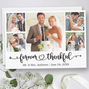 Calligraphy Heart Forever Thankful 5 Photo Wedding Thank You Card