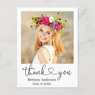 Calligraphy Heart Graduate Square Photo Thank You Postcard