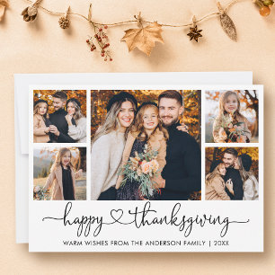 Calligraphy Heart Happy Thanksgiving 5 Photo Holiday Card