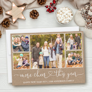 Calligraphy Heart Kraft More Cheer 5 Photo  Holiday Card