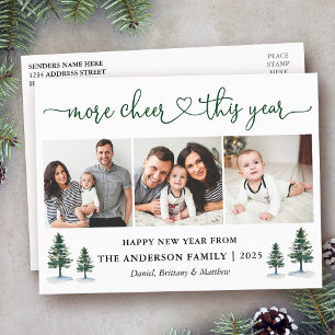 Calligraphy Heart More Cheer 3 Photo Pines Holiday Postcard