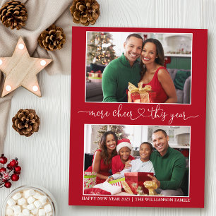 Calligraphy Heart More Cheer Red 2 Photo Holiday Postcard