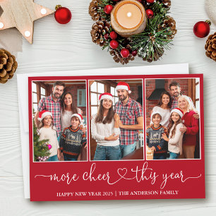 Calligraphy Heart More Cheer Red 3 Photo  Holiday Card