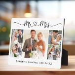 Calligraphy Heart Mr. and Mrs. Wedding 5 Photo Plaque<br><div class="desc">Modern Minimalist Simple Calligraphy Script Mr. and Mrs. Heart Wedding Bride and Groom 5 Photo Plaque</div>