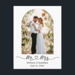 Calligraphy Heart Mr. Mrs. Arch Wedding Thank You Postcard<br><div class="desc">Modern Elegant Arch Photo Frame Calligraphy Script Mr. and Mrs. Heart Wedding Bride and Groom Photo Thank You Postcard</div>