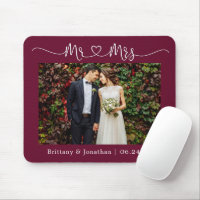 Calligraphy Heart Mr. Mrs. Wedding Burgundy