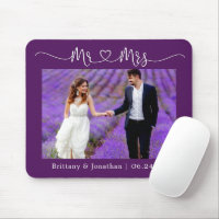 Calligraphy Heart Mr. Mrs. Wedding Purple
