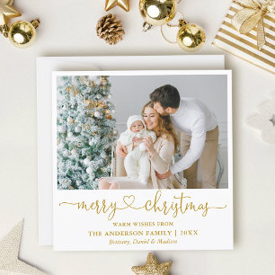 Calligraphy Heart Script Christmas Gold Square Holiday Card