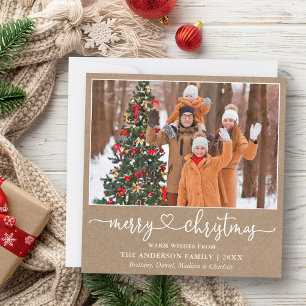 Calligraphy Heart Script Christmas Kraft Square Holiday Card