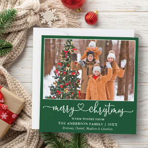 Calligraphy Heart Script Christmas Square Green Holiday Card