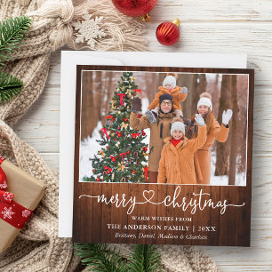 Calligraphy Heart Script Christmas Wood Square Holiday Card