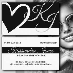 Calligraphy Heart Shape Black and White Initials Business Card