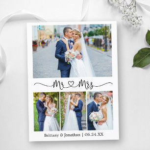 Calligraphy Heart Wedding 4 Photo Thank You Postcard