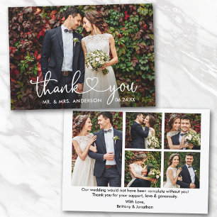 Calligraphy Heart Wedding Bride Groom 6 Photos Thank You Card