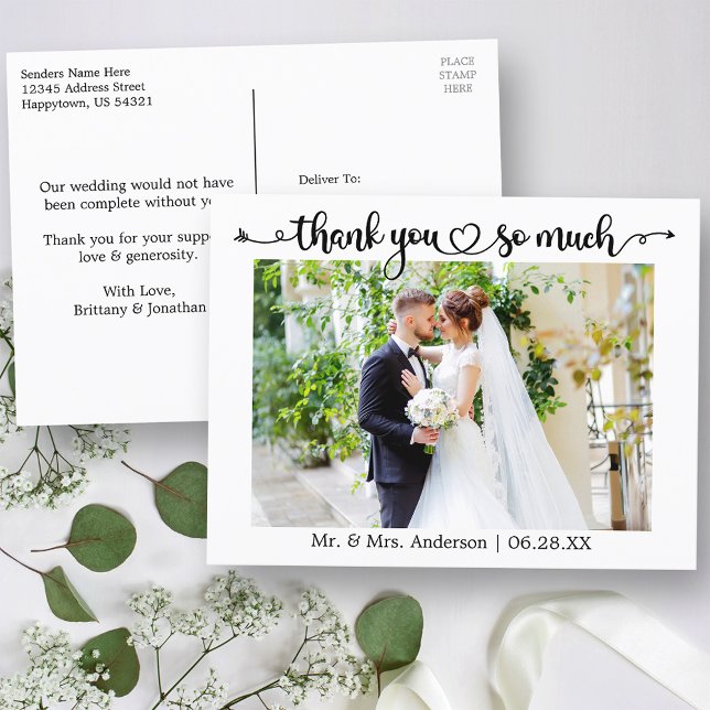 Calligraphy Heart Wedding Thank You So Much Postcard (Customize to change your personalized text size or text style.)