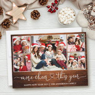 Calligraphy Heart Wood More Cheer 5 Photo  Holiday Card