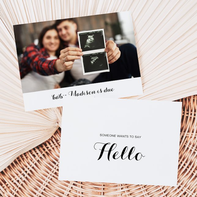Calligraphy Hello Photo Baby Announcement Card (Creator Uploaded)