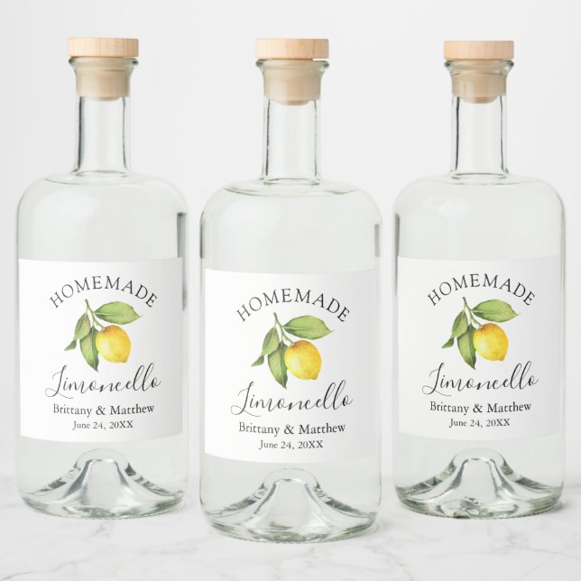 Calligraphy Homemade Limoncello Watercolor Lemon Liquor Bottle Label (Bottles)