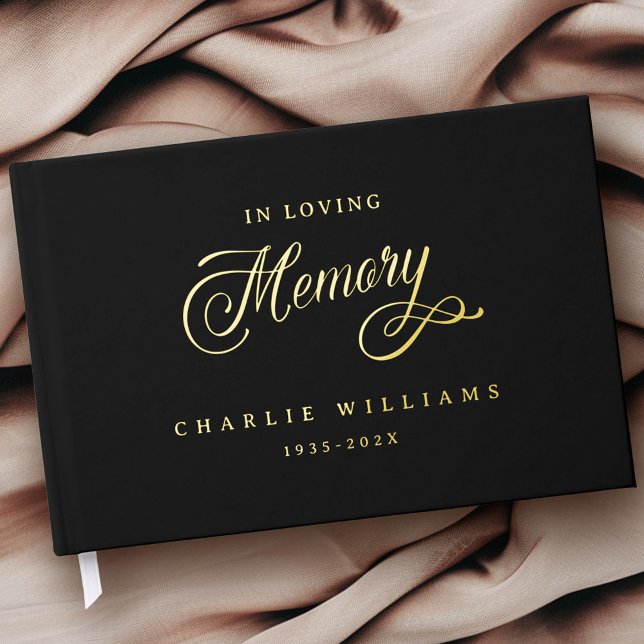 Calligraphy in loving memory funeral black guest book (Calligraphy in loving memory funeral black foil guest book)