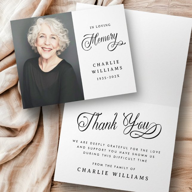 Calligraphy in loving memory funeral black photo thank you card (Calligraphy in loving memory funeral black photo thank you card
)