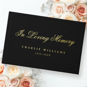 Calligraphy in loving memory funeral black real guest book