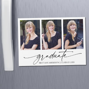 Calligraphy Ink 3 Photo Graduation Magnet Card