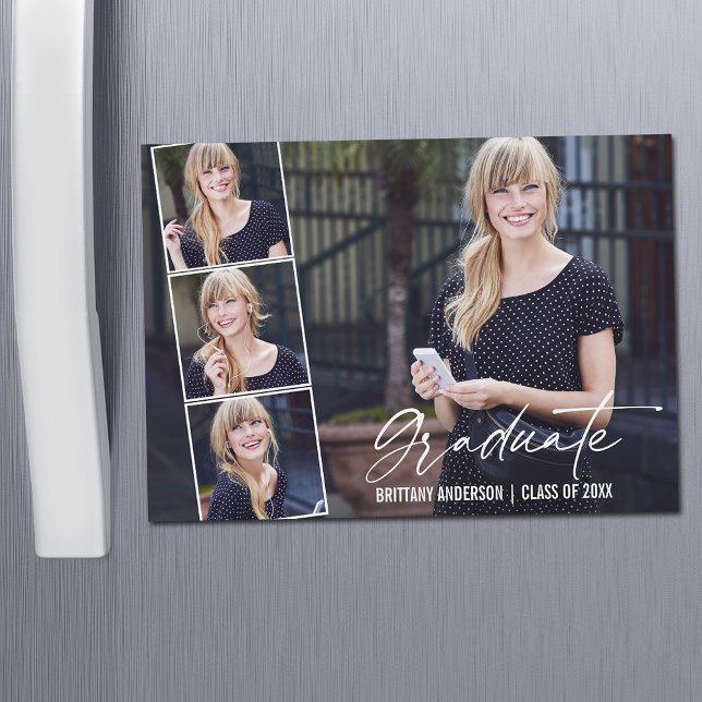 Calligraphy Ink 4 Photo Graduation Magnet Card (Customize to change your personalized text size or text style.)