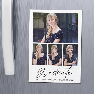 Calligraphy Ink Graduation 4 Photos Magnet Card