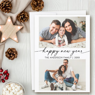 Calligraphy Ink Happy New Year 2 Photo Holiday Card