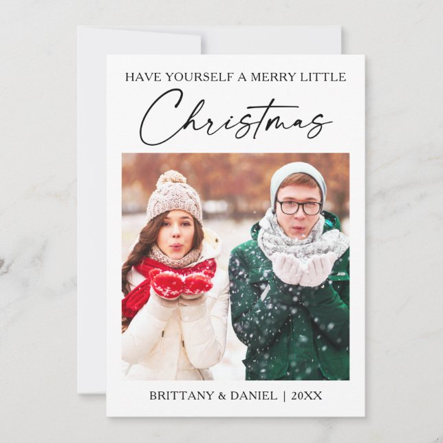 Calligraphy Ink Pen Minimalist Christmas Photo Holiday Card (Front)