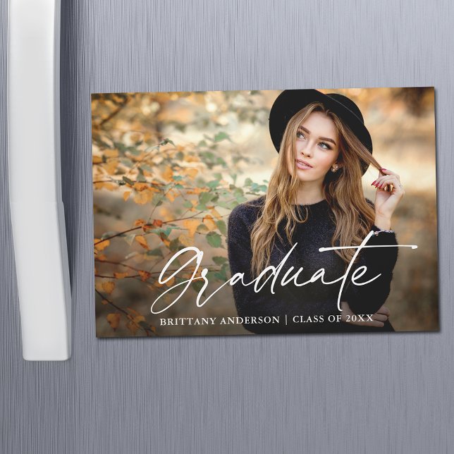 Calligraphy Ink Photo Graduation Magnet Card (Customize to change your personalized text size or text style.)