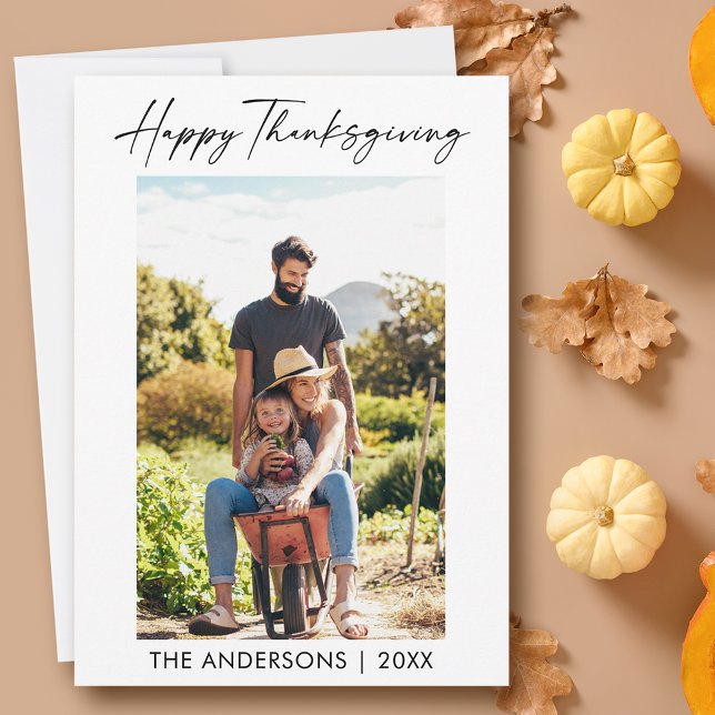 Calligraphy Ink Script Photo Thanksgiving  Holiday Card (Customize to change your personalized text size or text style.)