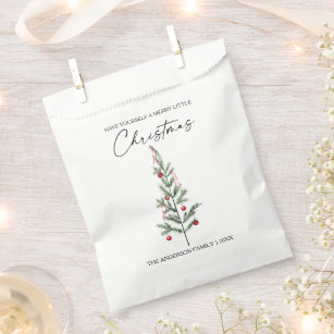 Calligraphy Ink Script Watercolor Christmas Tree Favour Bags